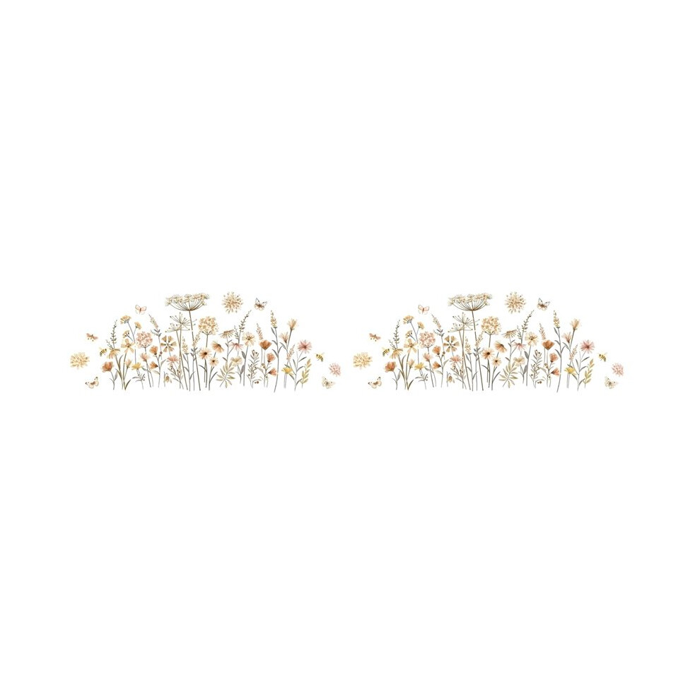 2X Boho Flower Wall Stickers Wildflower Floral Grass Decals for Baby Nursery Girls Bedroom Kids Room Wall Decoration