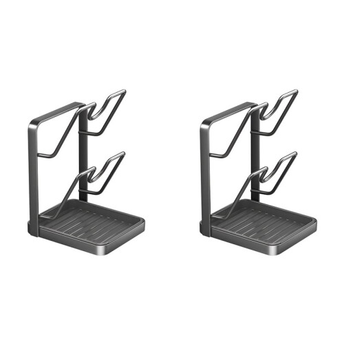 2X Kitchen Pot Lid Rack with Drainage Tray, Multi-Functional Countertop Cutting Board Storage Rack, Space-Saving Easy B