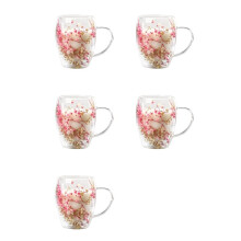 5X Creatives Real Flower Double Glass High Appearance Level Full Star Dried Flower Milk Coffee Glass 350ml A