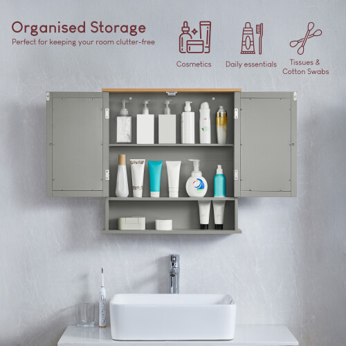 Home Discount Priano 2 Door Bathroom Wall Cabinet Mirrored Shelf 1