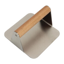 Smash Burger Press Stainless Steel Square Burger Smasher with Ergonomic Wooden Handle for Even Cooking