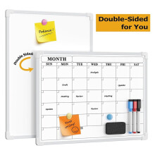2X Monthly Whiteboard Calendar for Wall, Small 16In X 12In Dry Erase Board with Plastic Frame,Hanging Dry Erase Calendar
