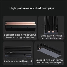 2X M.2 2280 SSD Heatsink with 14.8W/MK Thermal Pad 2 Heat Pipes M.2 SSD Radiator for M.2 NVMe 2280 SSD Cooler Black