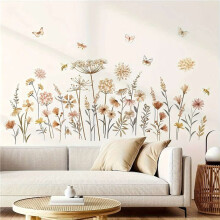2X Boho-Blumen-Wandaufkleber, Wildblumen, Blumengras, Aufkleber für Babyzimmer, Mädchenschlafzimmer, Kinderzimmer, Wanddekoration