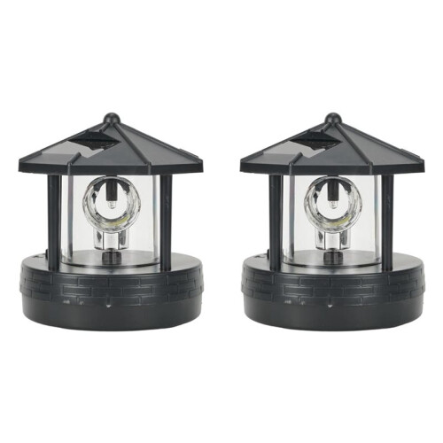 2X LED Solar Powered Lighthouse,360 Degree Rotating Lamp LED Solar Lighthouse Landscape Path Lights B