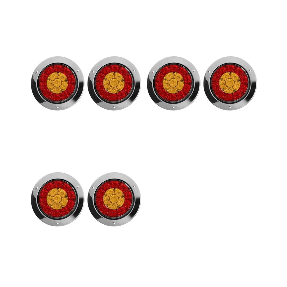 6Pcs 4 Inch 16 Led Round Truck Trailer Rv Brake Stop Turn Tail Signal Chrome Waterproof 12-24V Light/Red/Amber 6032296763349