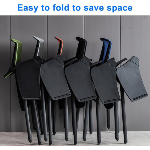Mesh Office Chair with Builtin Desk, Breathable Back, Foldable Stackable Frame, Grey with Board 2