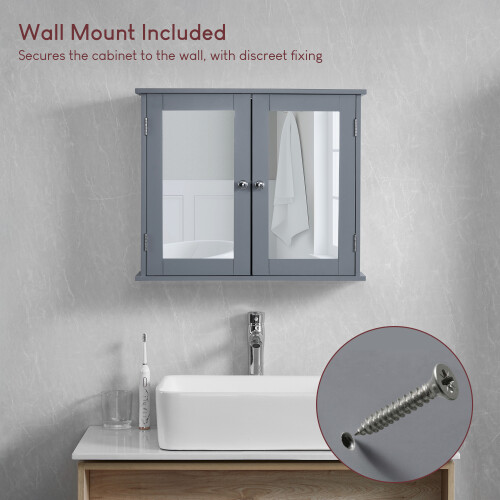 (Grey) Priano 2 Door Mirrored Wall Bathroom Cabinet 2