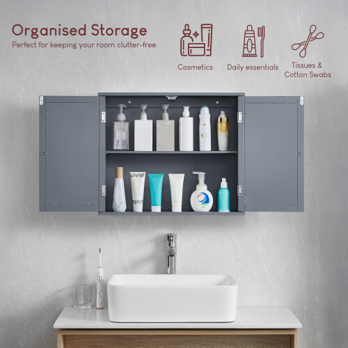 (Grey) Priano 2 Door Mirrored Wall Bathroom Cabinet 1