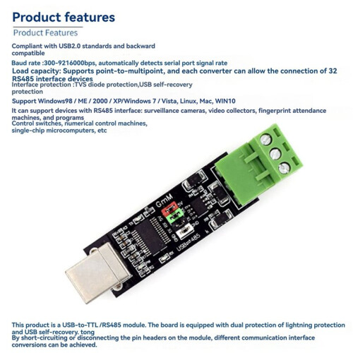 2X Convertitore USB A TTL/RS485 con Chip FT232, Modulo USB A 485 A Doppia Funzione 2