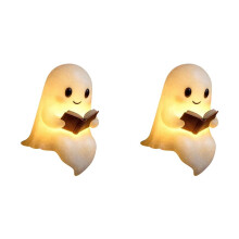 2X Süße Geister-Lesebuchlampe, Kleine Geisterlampe mit Buch, 3D-LED-Nachtlicht, Halloween-Dekor für Schlafzimmer, Regal, Party S