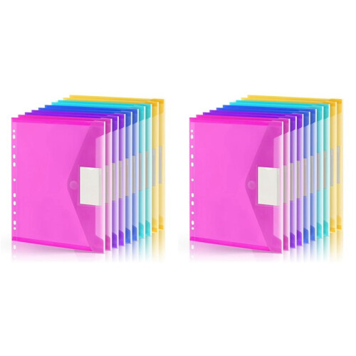 20 Pack File Folders, 11 Ring Plastic Envelopes, Clear Folder for Documents with Label, 3 Ring Binder Pocket Organizer