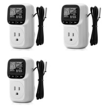 3X Digital Plug in Thermostat Outlet120V Heating Cooling Control 110V 15A Celsius Fahrenheit Display, US Plug
