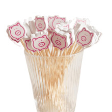 Bamboo Cocktail Picks 4.7 Inch, 100 Count Cute Pig Head Appetizer Picks for Fruit, poiu98
