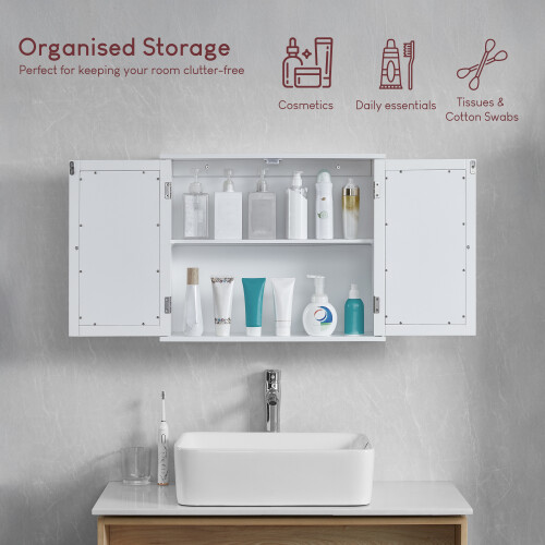 (White) Priano 2 Door Mirrored Wall Bathroom Cabinet 1