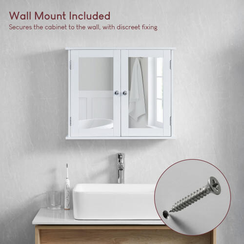 (White) Priano 2 Door Mirrored Wall Bathroom Cabinet 2