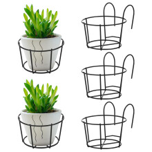Outdoor Railing Planter Round Hanging Flower Pot Holder with Durable Iron Construction for Balcony Display