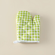 (Green Grid) Kids Non-Slip Oven Mitts for Cooking & Grilling