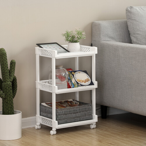 Songmics Rolling Trolley Storage Unit with 3 Shelves for Kitchen Bathroom Cellar 1