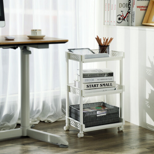 Songmics Rolling Trolley Storage Unit with 3 Shelves for Kitchen Bathroom Cellar 2