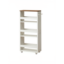 Slim 4-Tier Storage Trolley, Rolling Utility Cart with Handle, Kitchen, Bathroom, Small Space, White and Brown