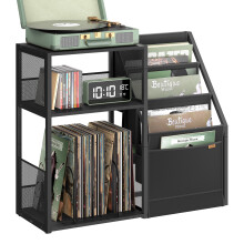 Record Player Stand, 3-Tier Side Table, Vinyl Record Storage up to 140 Albums, End Table for Living Room, Bedroom, Ebony Black