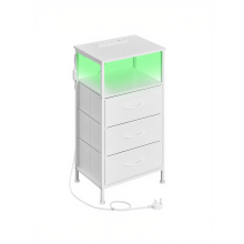 Bedroom Bedside Table with LED Lights and Charging Station, Nightstand with 3 Drawers and 1 Shelf, White