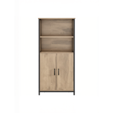 Floor Standing Bookcase with Adjustable Cabinet Shelf, Storage Cupboard, Steel Frame, for Kitchen, Living Room, Home Office, Oak and Black