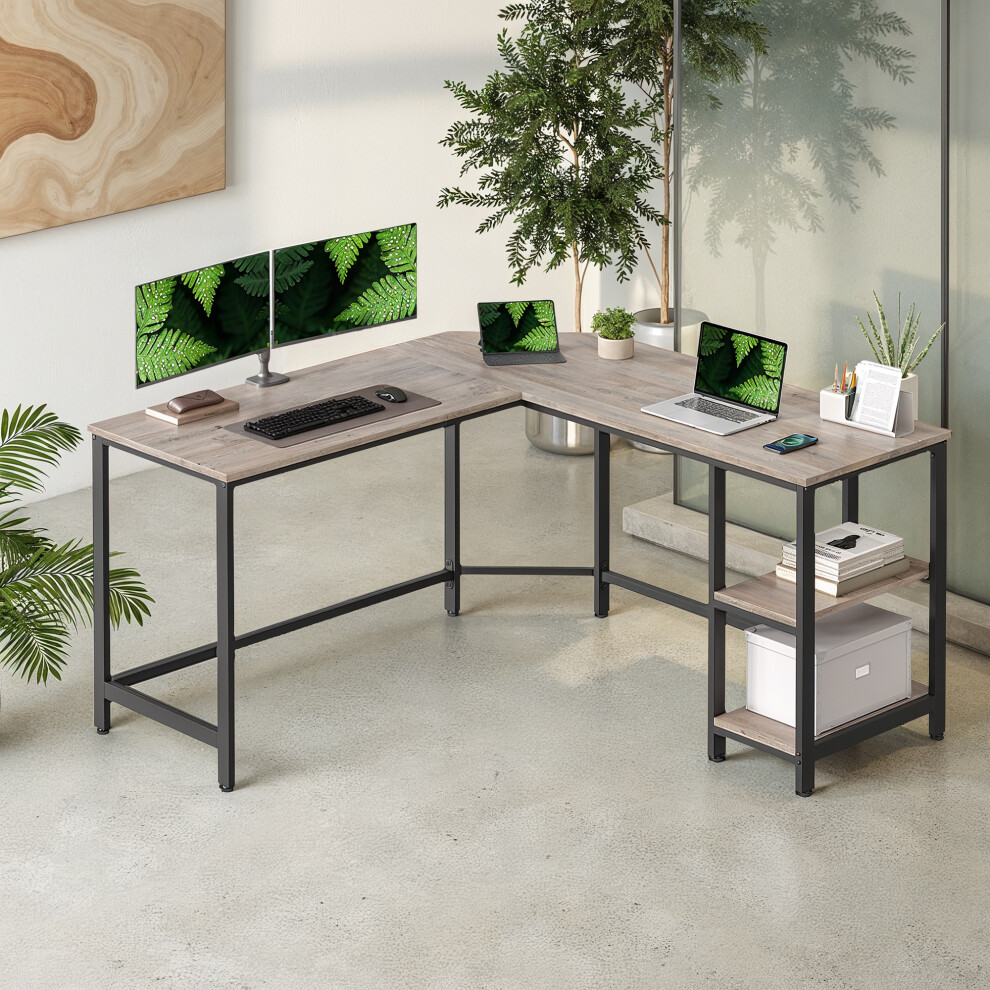 Vasagle Computer Desk, L-Shaped Corner Desk, Gaming Desk, Workstation With 2 Storage Shelves For Home Office, Space-Saving, Easy To Assemble