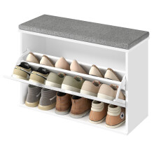 Entryway Bench with Seat, Shoe Storage Organizer for 9 Pairs, 30 x 80 x 53.5 cm, for Bedroom, White