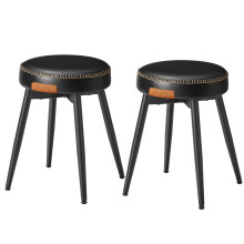 Dining Stools Set of 2, Upholstered Kitchen Stools, Synthetic Leather with Stitching, Mid-Century Modern,Dining Living Room Office, Ink Black
