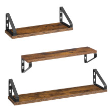 Floating Shelves Set of 3, Wall Mounted Display Shelves, for Bathroom Kitchen Living Room, 2 Installation Modes, Brown and Black
