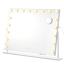 Vanity Makeup Mirror with Lights, Charging Ports, 18 Dimmable LED Bulbs, 3 Colour Temperatures, Detachable 10x Magnifying Mirror,Matte White