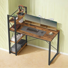 Computer Desk with Customizabe Storage Shelves, for Home Office Desk, Rustic Brown and Black