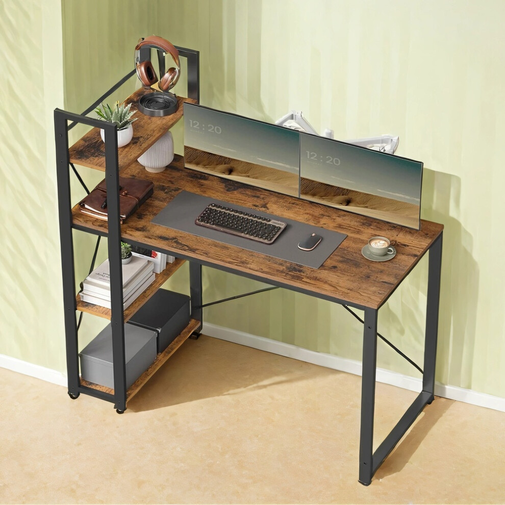Vasagle Computer Desk With Customizabe Storage Shelves, For Home Office Desk, Rustic Brown And Black Black,Brown