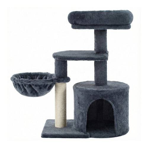 FEANDREA Small Cat Tree Tower with Scratching Post, Dark Gray