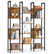 Bookcase with 14 Storage Shelves, Metal Frame Bookshelf, Industrial Style for Office or Living Room, Brown and Black