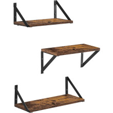 Set of 3 Floating Storage Shelves, Wall-Mounted Display Racks for Kitchen, Bedroom, Living Room, Brown and Black