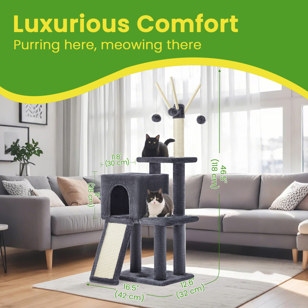 Feandrea "Small Cat Tree, Cat Tower For Indoor Cats, Kittens, Scratching Post, Removable Pompom Sticks