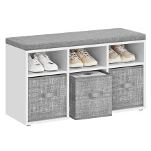 Shoe Bench with Cushion, Shoe Storage Bench with 6 Compartments and 3 Adjustable Shelves, Hallway Bench with 3 Storage Boxes, Bedroom, Cloud White