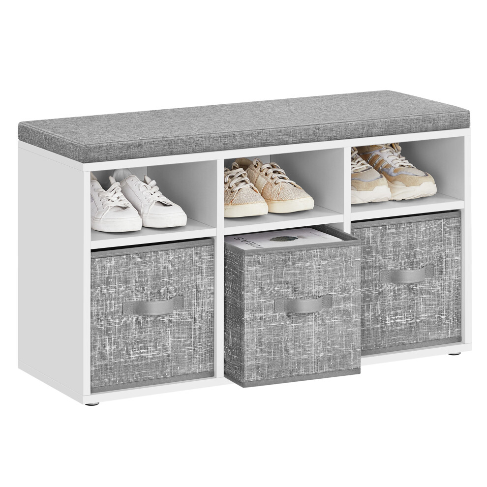 Vasagle Shoe Bench With Cushion, Shoe Storage Bench With 6 Compartments And 3 Adjustable Shelves, Hallway Bench With 3 Storage Boxes, Bedroom, Cloud White