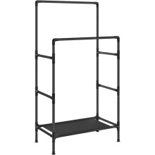 Clothes Rail, Clothes Rack, Clothing Drying Rail, Metal Stand with 2 Hanging Rails and Storage Shelf, Max. Load 55 kg, Easy Assembly, Black