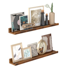 Wall Shelves, Set of 2 Wall Mounted Floating Shelves, 60 cm Wide, for Living Room, Kitchen, Home Office, Rustic Brown