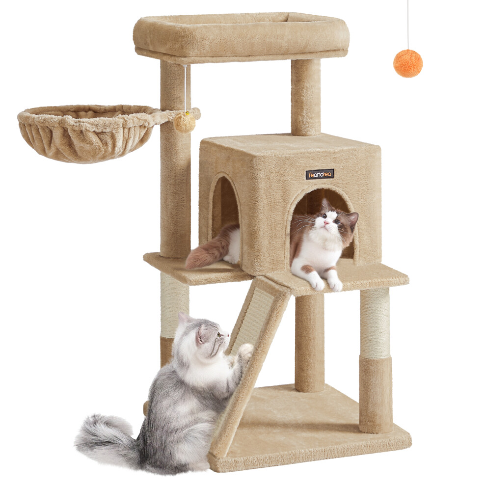 Feandrea Small Cat Tree, Cat Tower With Widened Perch For Large Cats Indoor, Kittens, Scratching Posts And Ramp, Brown