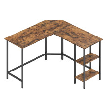 L-Shaped Writing Desk, 2 Storage Shelves, Computer Table for Home Office, Space-Saving, Brown