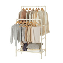 Clothes Rail, Clothes Rack, Clothing Drying Rail, Metal Stand with 2 Hanging Rails and Storage Shelf, Easy Assembly, White