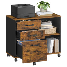3-Drawer File Cabinet, Mobile Lateral Filing Cabinet with Open Compartments, for A4, Letter Sized Files, Rustic Brown and Black