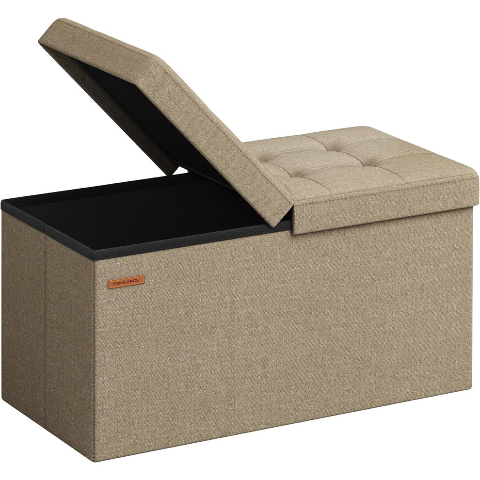 Songmics Storage Ottoman, Foldable Storage Bench, 38 X 76 X 38 Cm, Flipping Lid, 300 Kg Load Capacity, For Hallway,Camel Brown