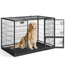 Heavy-Duty Dog Crate, Dog Cage, 122 x 74.5 x 80.5 cm, for Medium and Large Dogs, Double Removable Door, Easy Cleaning, Pet Cage, XXL, Black