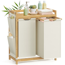 Dual-Compartment Laundry Hamper, 100L Clothes Basket with Shelf and Side Pockets, for Home, White